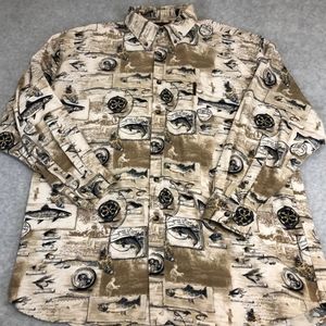 Men's North River Outfitters Fishing Design Long Sleeve Button Front Shirt